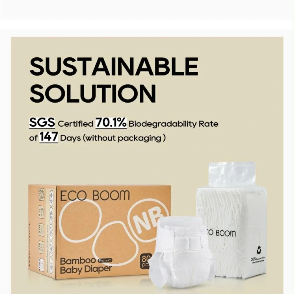 ECO BOOM Bamboo Baby Diapers - 102 pcs size 2/S 6-16 lb or 3-8kg